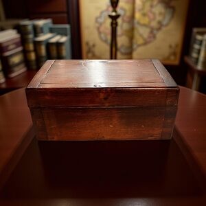 Wood Box Jewelry box Mahogany Leather hinges Handcrafted Wooden Antique